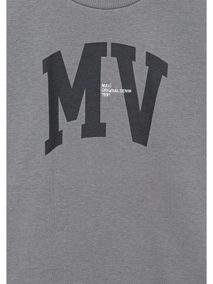 Mavi Mv Logo Baskılı Kapüşonlu Gri Sweatshirt6S10054-70098