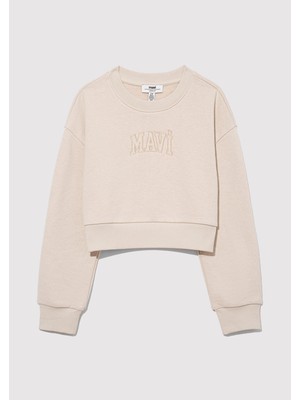 Mavi Logo Baskılı Bej Crop Sweatshirt7S10078-70072