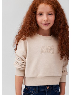 Mavi Logo Baskılı Bej Crop Sweatshirt7S10078-70072