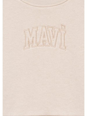 Mavi Logo Baskılı Bej Crop Sweatshirt7S10078-70072