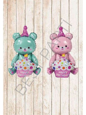 Best Parti Oturan Ayı Yeşil-Pembe 2'li Folyo Balon Seti