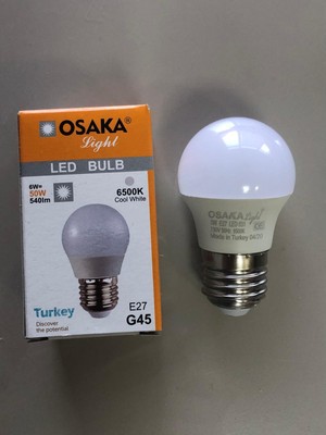 Osaka 5 Adet Osaka 6W=50W=540 Lümen E 27 Top Ampül 6500K Beyaz 45 mm x 75 mm