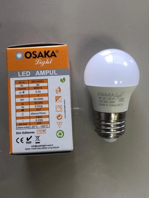 Osaka 5 Adet Osaka 6W=50W=540 Lümen E 27 Top Ampül 6500K Beyaz 45 mm x 75 mm