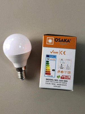 Osaka 10 Adet Osaka 7W=50W=540 Lümen E 14 Top Ampül 3000K Sarı 45 mm x 75 mm