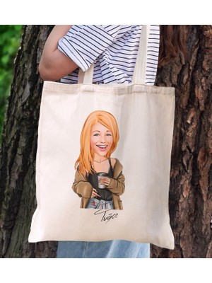 Bk Gift Kişiye Özel Kadın Karikatürlü Kanvas Bez Plaj Çantası Baskılı Omuz Çantası-9, Alışveriş Çantası, Arkadaşa Hediye