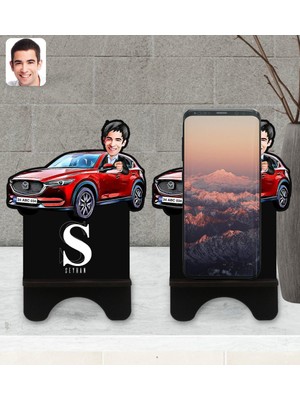 BK Kişiye Özel Plakalı Erkek Mazda 6 Karikatürlü Ahşap Biblo Telefon Standı-1