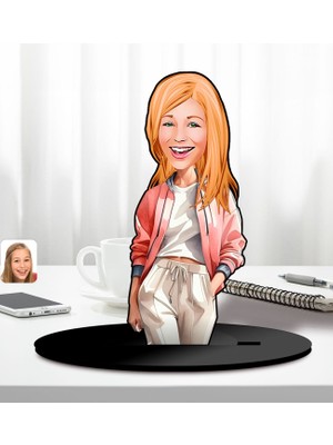 Bk Gift Kişiye Özel Kadın Karikatürlü Ahşap Biblo-3, Arkadaşa Hediye, Sevgiliye Hediye