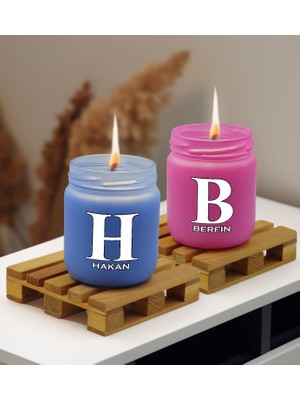 Bk Gift Kişiye Özel Dtf Isimli 2’li Mavi ve Pembe Renkli Cam Kavanozda Kokulu Mum-2, Arkadaşa Hediye, Sevgiliye Hediye