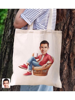 Bk Gift Kişiye Özel Erkek Karikatürlü Kanvas Bez Plaj Çantası Baskılı Omuz Çantası-1, Alışveriş Çantası, Arkadaşa Hediye