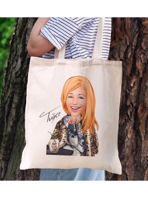 Bk Gift Kişiye Özel Kadın Karikatürlü Kanvas Bez Plaj Çantası Baskılı Omuz Çantası-7, Alışveriş Çantası, Arkadaşa Hediye