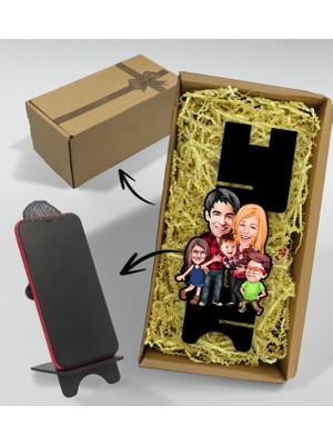 Bk Gift Hediye Kutusunda Kişiye Özel Aile Karikatürlü Ahşap Biblo Telefon Standı-5