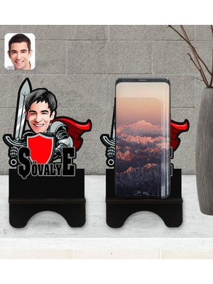 BK Kişiye Özel Şövalye Karikatürlü Ahşap Biblo Telefon Standı-2