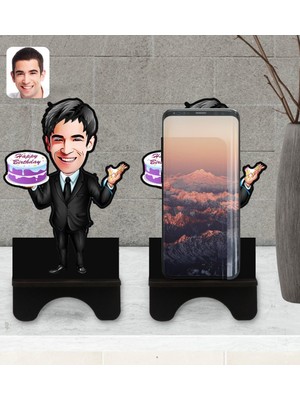 BK Kişiye Özel Erkek Doğum Günü Karikatürlü Ahşap Biblo Telefon Standı-2