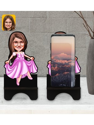 BK Kişiye Özel Kız Çocuk Prenses Karikatürlü Ahşap Biblo Telefon Standı-1