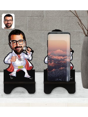 BK Kişiye Özel Elvis Presley Karikatürlü Ahşap Biblo Telefon Standı-1
