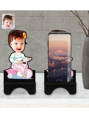 BK Kişiye Özel Bebek Karikatürlü Ahşap Biblo Telefon Standı-4