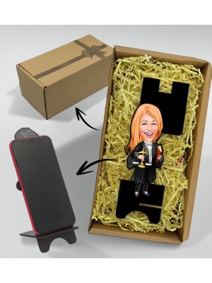 Bk Gift Hediye Kutusunda Kişiye Özel Kadın Avukat Karikatürlü Ahşap Biblo Telefon Standı-1