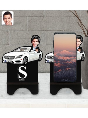 BK Kişiye Özel Plakalı Erkek Mercedes Benz Cls Karikatürlü Ahşap Biblo Telefon Standı-1