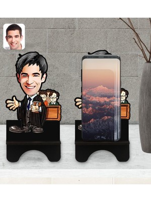 BK Kişiye Özel Erkek Avukat Karikatürlü Ahşap Biblo Telefon Standı-2