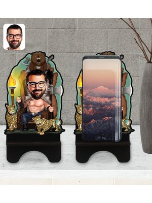 BK Kişiye Özel Viking Karikatürlü Ahşap Biblo Telefon Standı-1