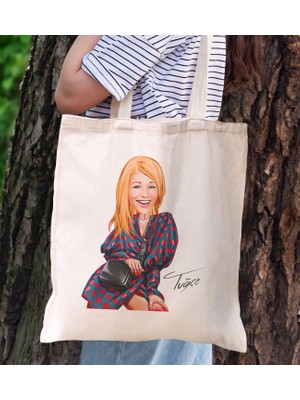 Bk Gift Kişiye Özel Kadın Karikatürlü Kanvas Bez Plaj Çantası Baskılı Omuz Çantası-15, Alışveriş Çantası, Arkadaşa Hediye