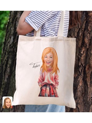 Bk Gift Kişiye Özel Kadın Karikatürlü Kanvas Bez Plaj Çantası Baskılı Omuz Çantası-12, Alışveriş Çantası, Arkadaşa Hediye