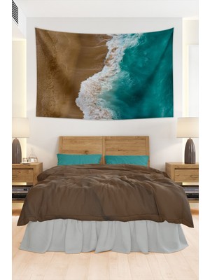 Mediterian Turkuaz deniz ve kumsal temalı duvar halısı, 70x100 cm, dikdörtgen şekil