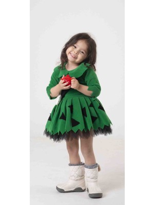Saltare Kız Çocuk Yeşil Taş Devri Çakıl Elbise Doğum Günü Parti Özel Gün Green Stone Age Dress