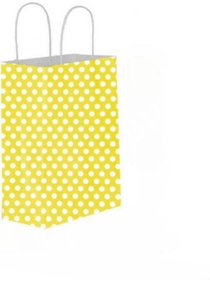 Gizpak Kraft Burgu Saplı Çanta 20X22X10 Sarı Puantiye