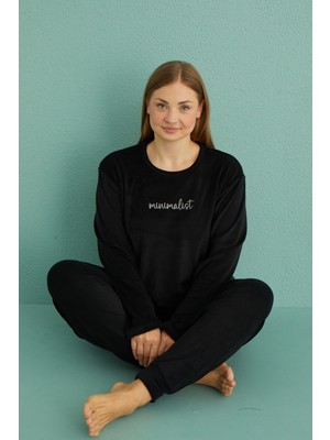 Mihra 13212-3 Kadın Büyük Beden Kışlık Kadife Pijama Takımı