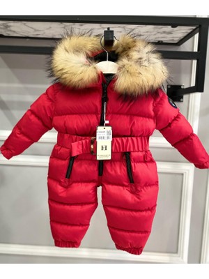 HC Kids Wear Bebek Kozmonot Tulum Kürk Kapşonlu Kırmızı
