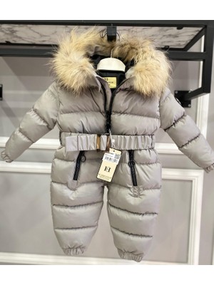 HC Kids Wear Bebek Kozmonot Tulum Kürk Kapşonlu Gri