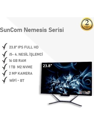 Suncom Nemesis SCA-102 I5-4570T 16GB 1tb SSD O/b 23.8" IPS Siyah Dos All In One Pc