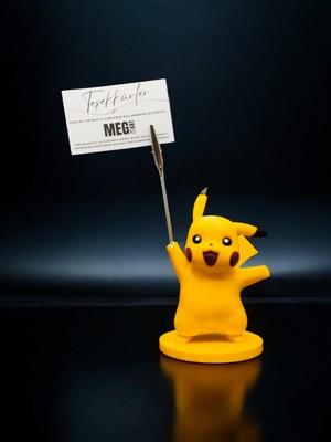 MegArt3D Pikachu Figürlü Not Tutucu - Pokemon Temalı Masa Üstü Aksesuarı Metal Kıskaç Notluk