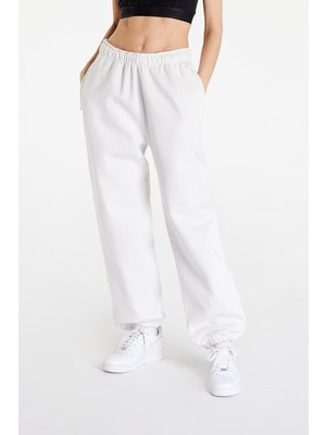 Nike Solo Swoosh Fleece Pant Pamuklu Şardonlu Bol Kesim Yüksek Bel Kadın Eşofman Altı Kırık Beyaz