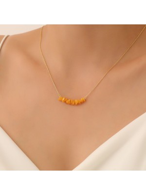 Nox Jewelry 925 Ayar Gümüş Değerli ve Doğal Kehribar Kırık Taş Tasarım Kolye - CNS00553