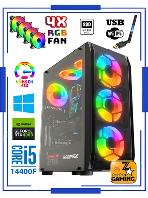 Zeiron Amon PTX50 Intel Core I5-14400F 16GB Ddr4 Ram 1tb M.2 Nvme SSD 8gb RTX4060 Oyuncu Masaüstü Bilgisayar