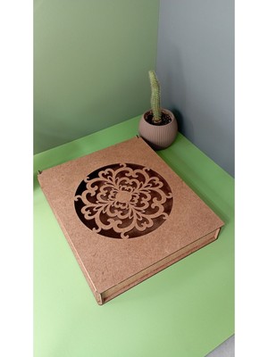 Wood-X Ahşap Mdf Dekoratif Hediye Kutusu - (20X20X3,3) Mandala Motifli Hediye Kutusu - Boyanabilir Kutu