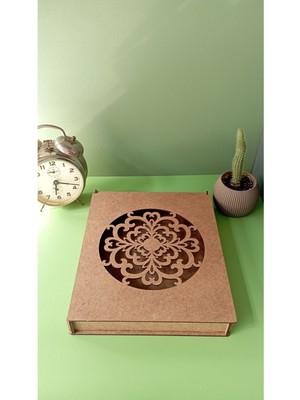 Wood-X Ahşap Mdf Dekoratif Hediye Kutusu - (20X25X3,3) Mandala Motifli Hediye Kutusu - Boyanabilir Kutu