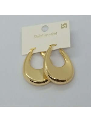 Ödül Moda Çelik Gold Renk Oval Küpe