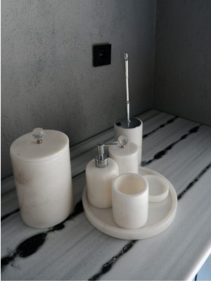 TeknoTrust 7'li Beyaz Mermer Banyo Seti, şık ve zarif tasarım, 7 parça, dayanıklı materyal