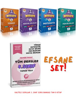 Paraf Yayınları 5. Sınıf İnteraktif Serisi 4'lü Set - Pembe Pasaj 5. Sınıf Tüm Dersler Yaprak Test