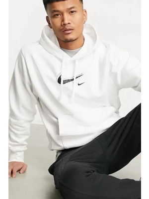 Nike Air Print Sportswear Erkek Kapüşonlu Sweatshirt Beyaz