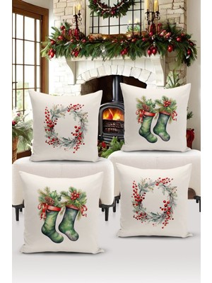 Bertille Home Yılbaşı Serisi Çift Tarafı Dijital Baskılı  4'lü Kırlent Kılıfı Seti (Christmas Noel Cushion Cover)