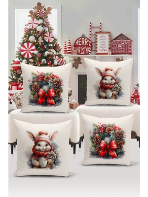 Bertille Home Yılbaşı Serisi Çift Tarafı Dijital Baskılı  4'lü Kırlent Kılıfı Seti (Christmas Noel Cushion Cover)