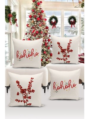 Bertille Home Yılbaşı Serisi Çift Tarafı Dijital Baskılı  4'lü Kırlent Kılıfı Seti (Christmas Noel Cushion Cover)