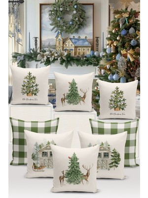 Bertille Home Yılbaşı Serisi Çift Tarafı Dijital Baskılı  8'li Kırlent Kılıfı Seti (Christmas Noel Cushion Cover)