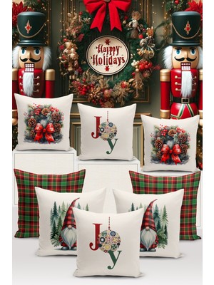 Bertille Home Yılbaşı Serisi Çift Tarafı Dijital Baskılı  8'li Kırlent Kılıfı Seti (Christmas Noel Cushion Cover)