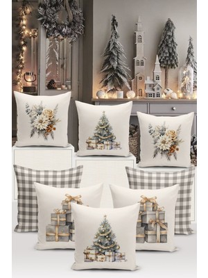 Bertille Home Yılbaşı Serisi Çift Tarafı Dijital Baskılı  8'li Kırlent Kılıfı Seti (Christmas Noel Cushion Cover)