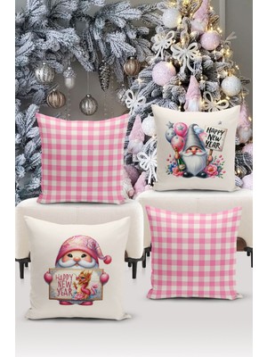 Bertille Home Yılbaşı Serisi Çift Tarafı Dijital Baskılı  4'lü Kırlent Kılıfı Seti (Christmas Noel Cushion Cover)